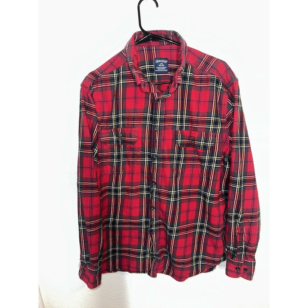 Faded Glory Men's Large Grey/Red Flannel Button-Down Shirt with Collared